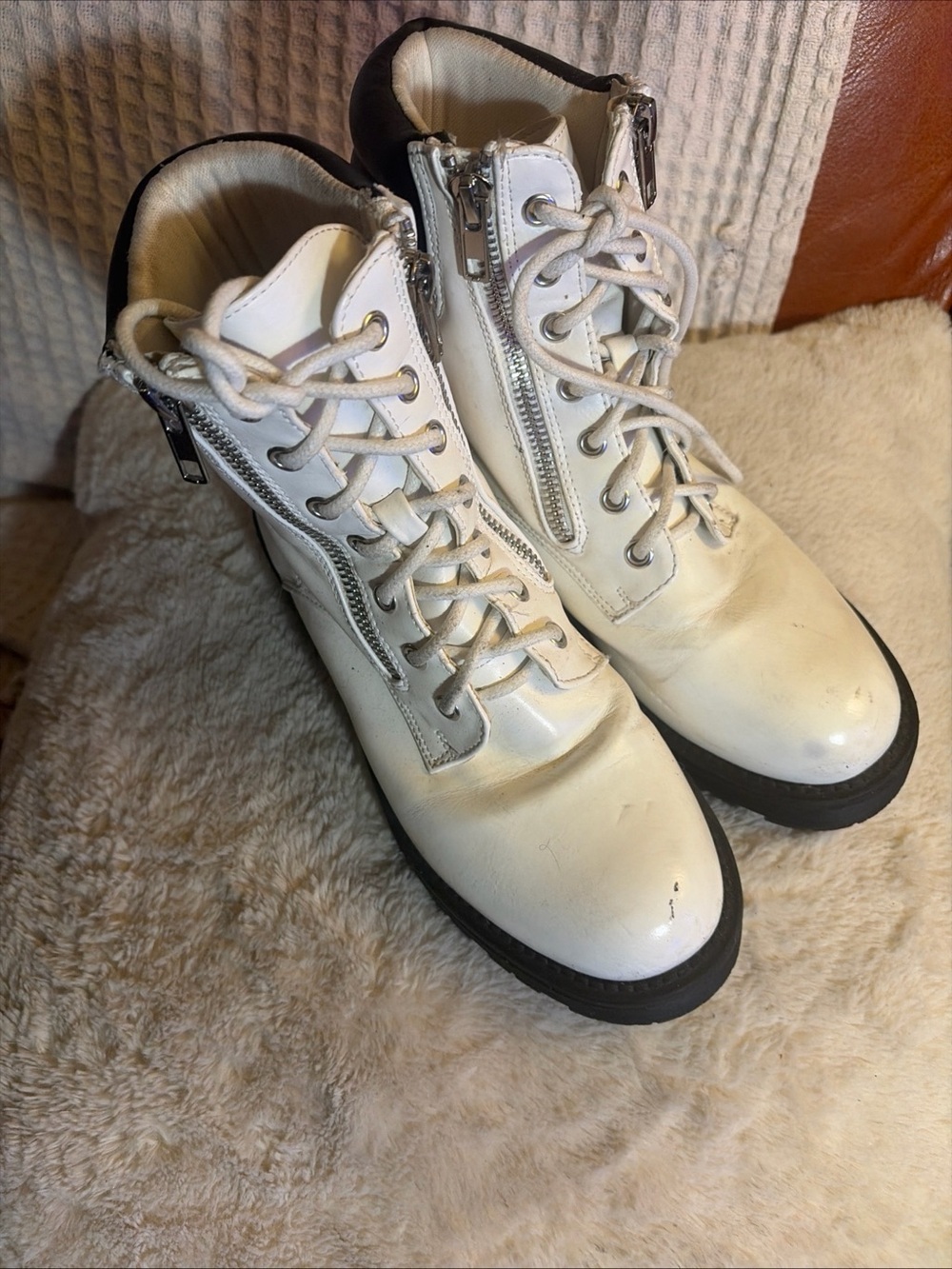 MIA White Lace-Up Combat Boots with Black Sole